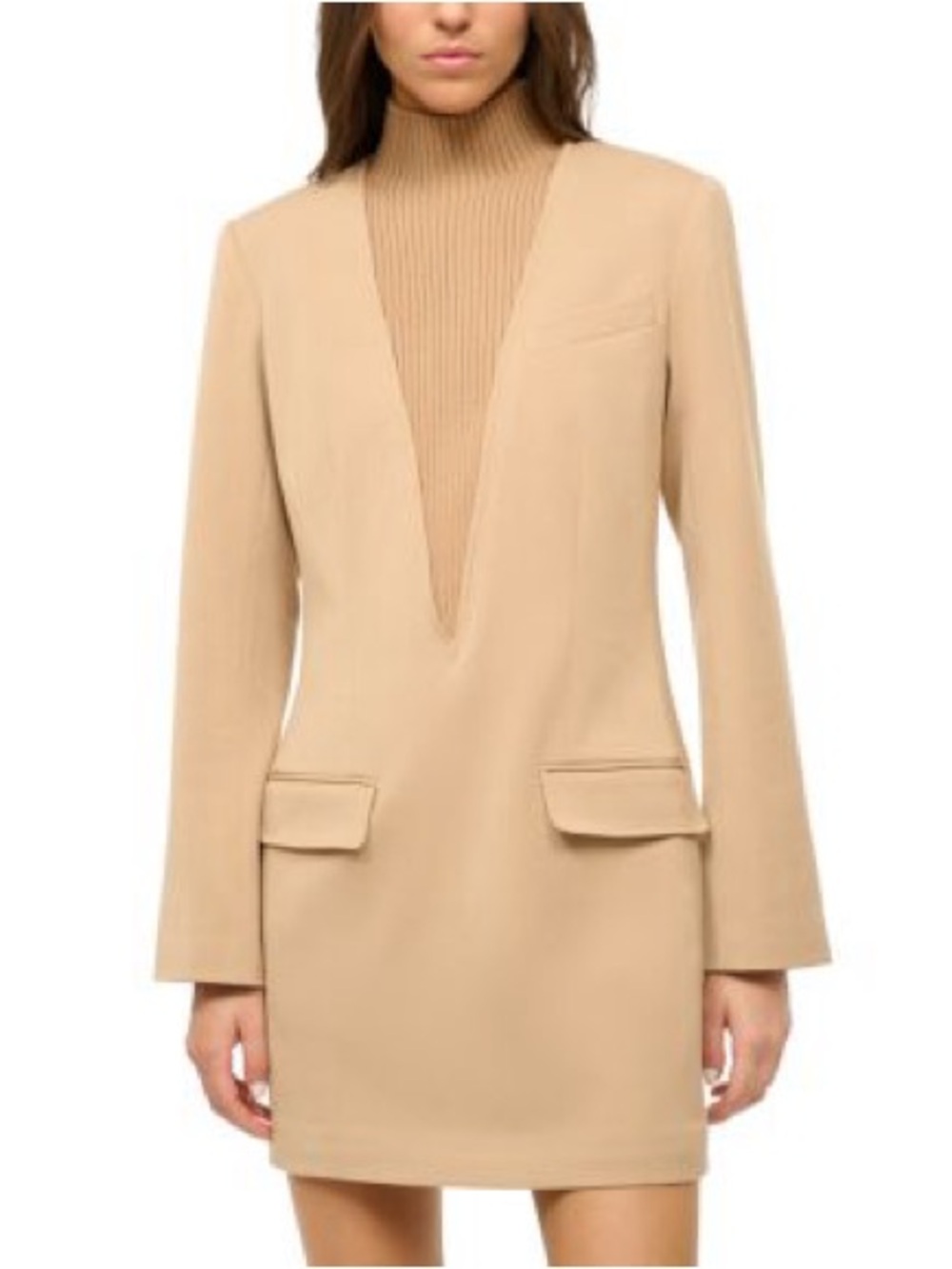 Staud Mott long sleeve mock neck dress in Camel Medium